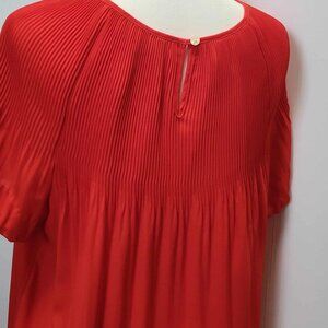 Land's End Red short-sleeved Chiffon, pleated bodice top, size 10